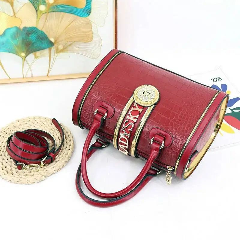 Classic Retro Women's Shoulder Bag Boston Handbag Crocodile Embossed Crossbody Letter Decoration High Quality Top Handle Bag