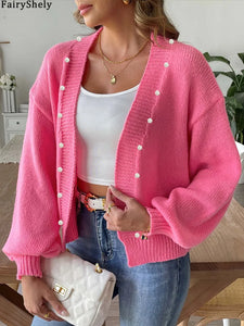 FairyShely 2025 Autumn Winter Long Sleeve Sweater Cardigan Women Solid Casual Cardigan Ladies Loose Short Knitted Coat Outwears