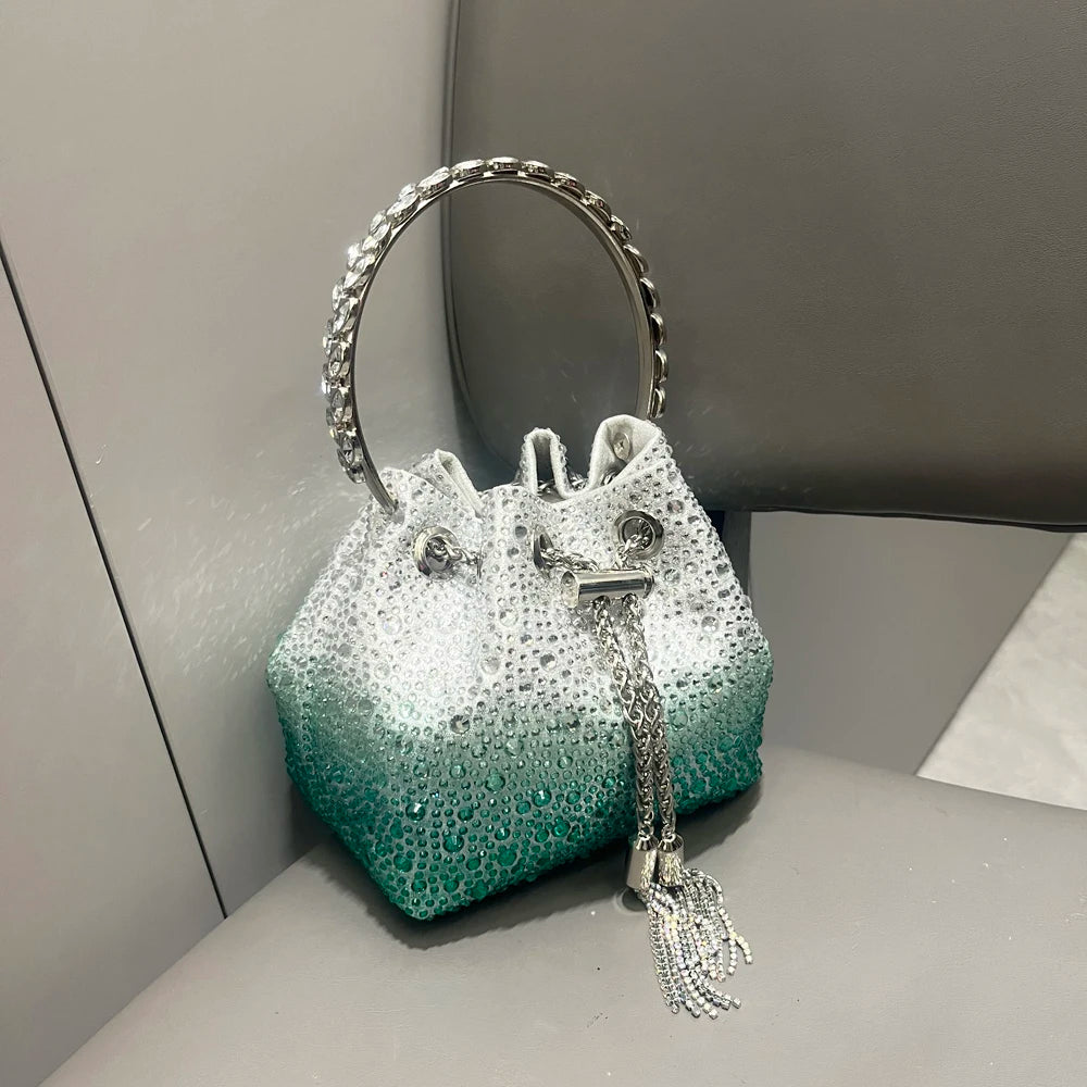Crystal Bucket Evening Bag (Green Pink) | OWNLUXE