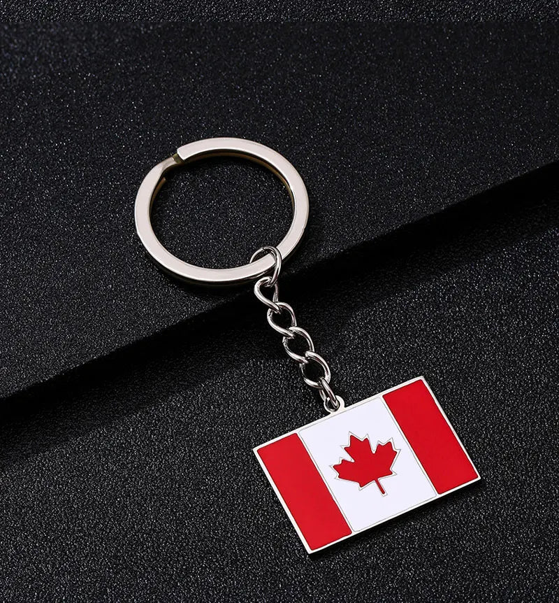 Canada Flag Themed Keychain - Stainless Steel Oil-Drop Pendant Unisex Accessory