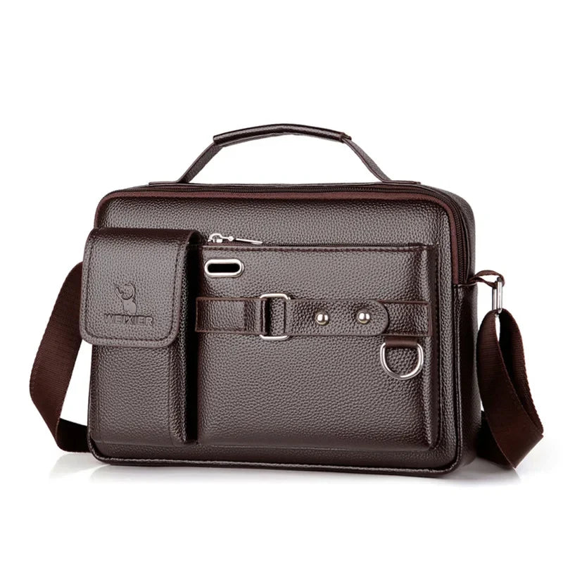 Men's PU Leather Satchel - Rivet Detail Crossbody Bag