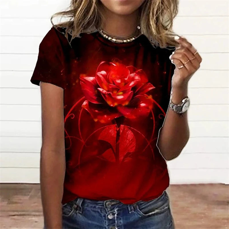 Summer Fashion Women's T-shirt 3d Floral Print Tee Large | OWNLUXE