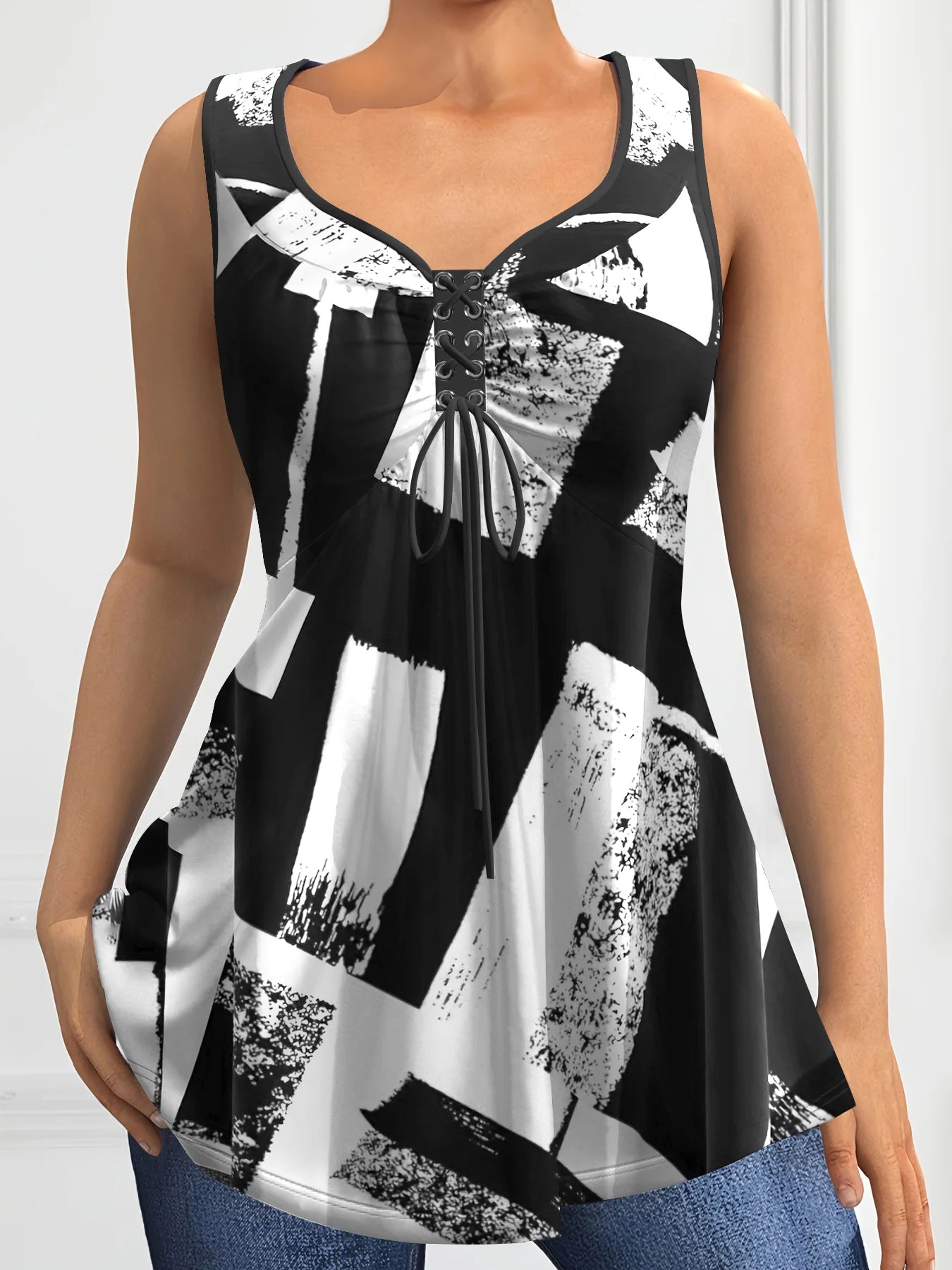 Plus Size Patchwork Tank Top – Lightweight L–5XL