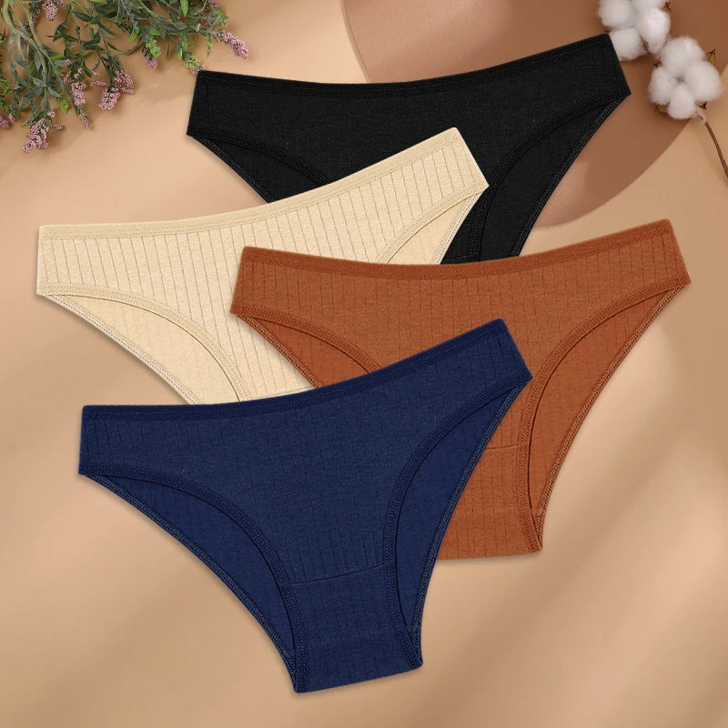 Women's Cotton Low-Rise Briefs 4-Pack | Stripes & Solids | OWNLUXE