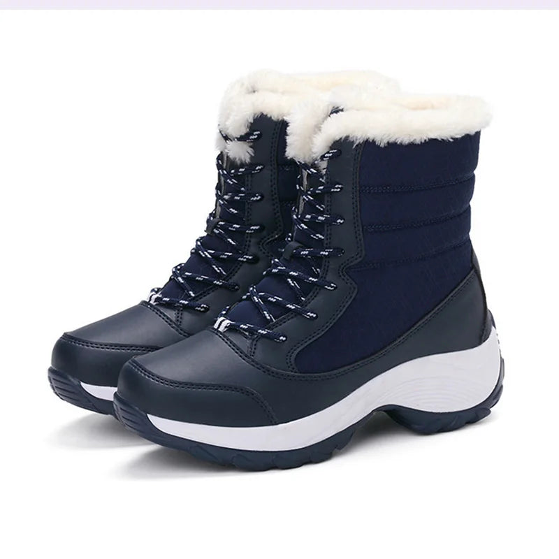 Winter Plush Mid‑Calf Boots – Warm Wedge Lace‑Up
