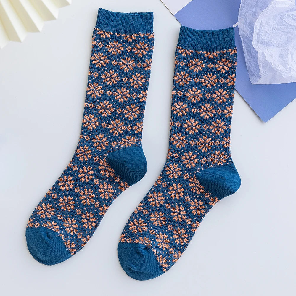 1 Pair Women Socks Spring Autumn Retro Style Men Couple Cotton Socks Flower Stripe Plaid Pattern Solid Colorful Socks EUR 37-43