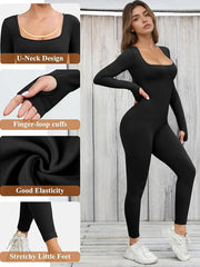 Long-Sleeve Yoga Ribbed Bodycon Jumpsuit | OWNLUXE