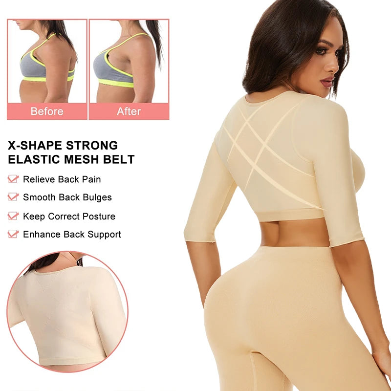 Arm Shaper Compression Top with Posture Corrector & Front Closure | OWNLUXE