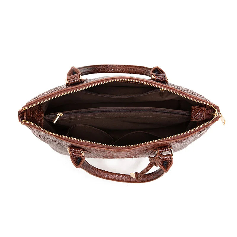Crocodile Embossed Leather Handbag - Classic Shoulder Bag
