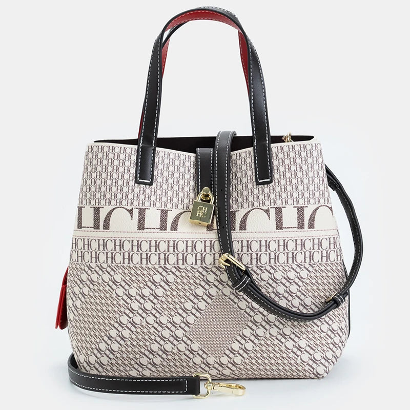CH Luxury Brand Tote Bag - Italian Letter Print with Lock Design