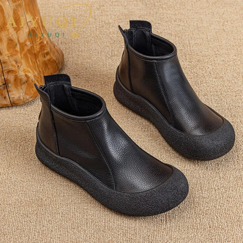 Women's Round Toe Leather Retro Boots – Shop at OWNLUXE