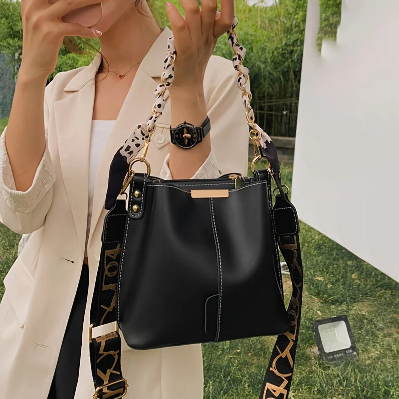 Chain Bucket Bag with Ribbon Detail - Large Capacity Crossbody | OWNLUXE