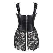 Steampunk Corset Dress - Gothic Faux Leather Bustier with Lace Skirt | OWNLUXE