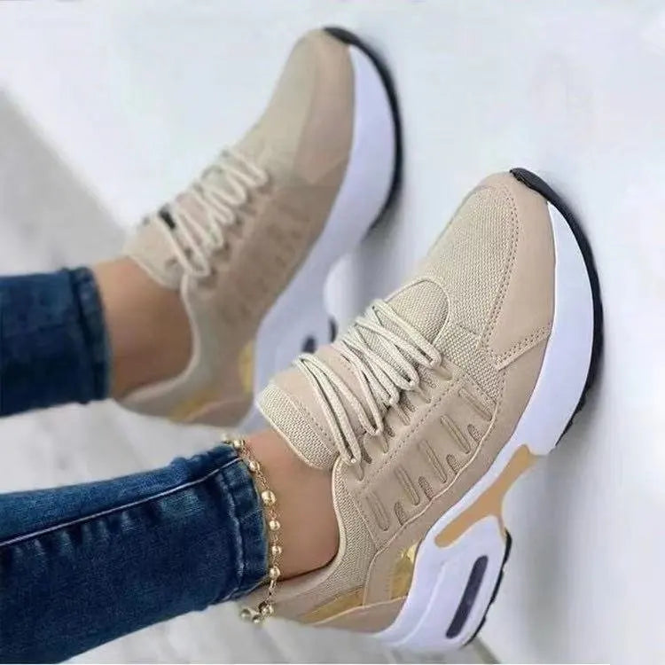 Everyday Low-Heel PU Sneakers – Lace-Up Comfort Shoes