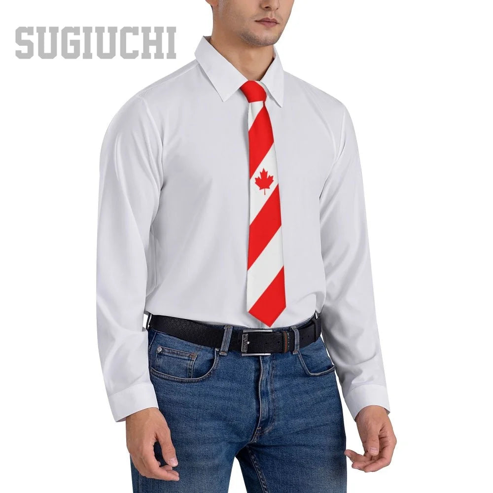 Canada Flag Emblem Neck Tie – Slim Plaid Tie for Wedding, Business & Canada Day