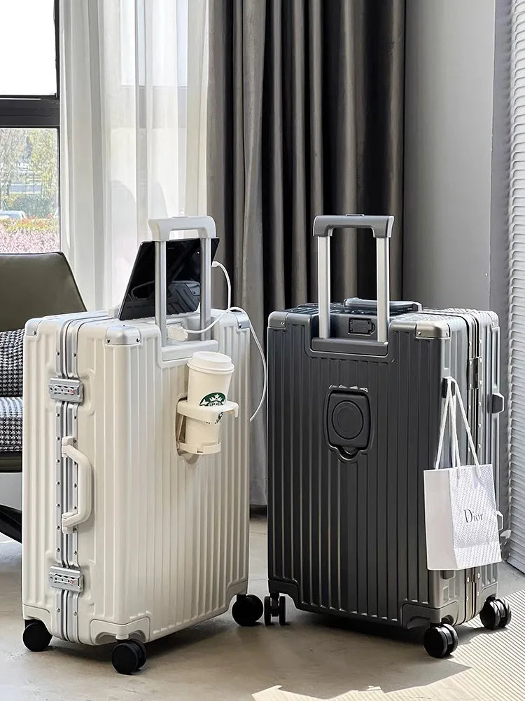 Carry On Luggage with Cup, Phone Holder and USB – Hard Shell Spinner Suitcase