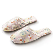 Plush Embroidered House Slippers with Rubber Sole