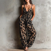 Leopard Print Sleeveless V-Neck Wide-Leg Jumpsuit | OWNLUXE