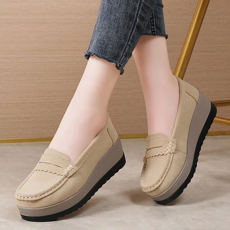 Women's Suede Platform Loafers - Slip-on Flats | OWNLUXE