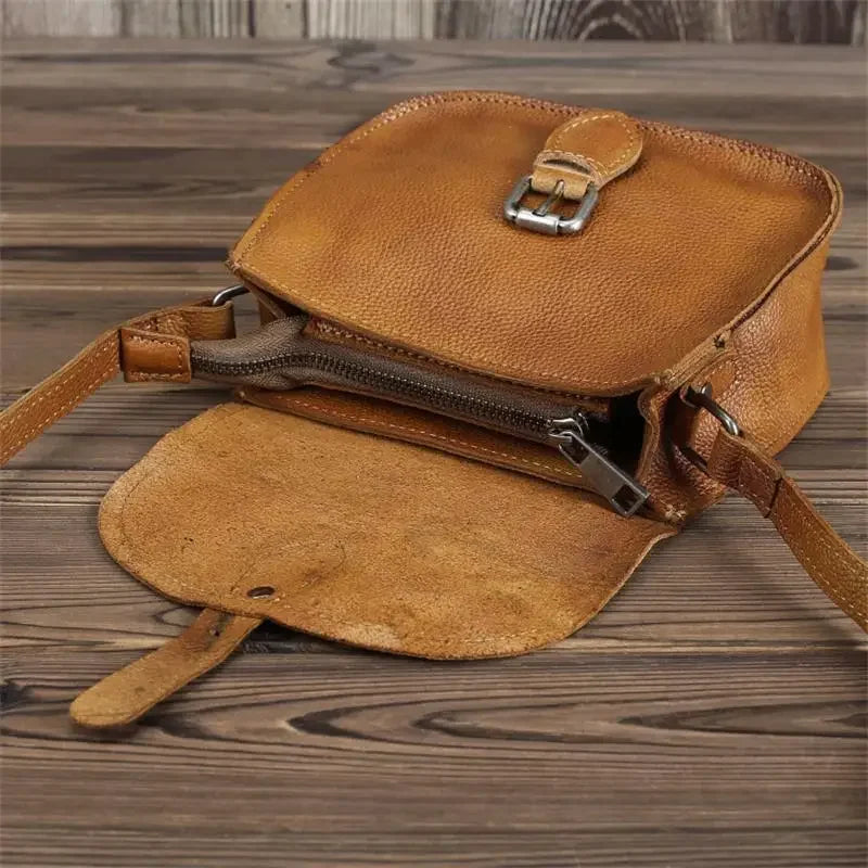 Genuine Cowhide Leather Flap Shoulder Bag - Vintage Crossbody Bag | OWNLUXE