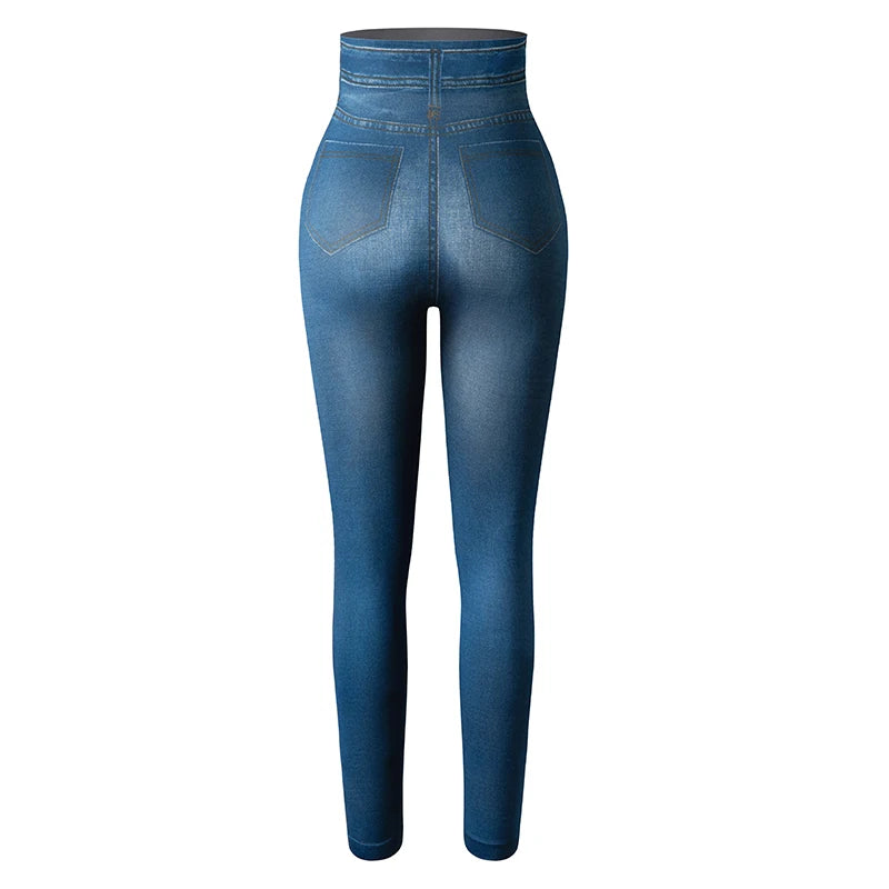 Faux Denim Leggings – High Waist Shapewear