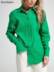 Office Long-Sleeve Cotton Tops Crepe | OWNLUXE