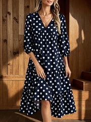 V-Neck Midi Elegant Polka Accessory | OWNLUXE