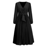 Load image into Gallery viewer, Slim-Fit A-Line Mid-Calf Dress with Lantern Sleeves and Sashes – Office Lady Autumn/Winter
