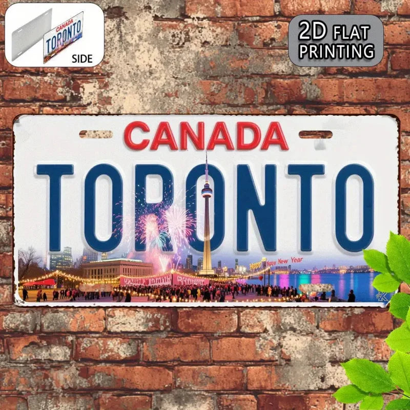 Vintage Toronto Canada Metal License Plate Sign - CN Tower Design