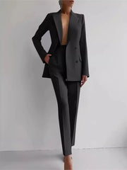 Casual Long Sleeve Suit Set Office Lady Solid Elegant Jacket | OWNLUXE