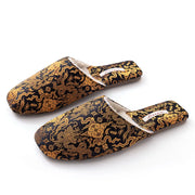 Plush Embroidered House Slippers with Rubber Sole