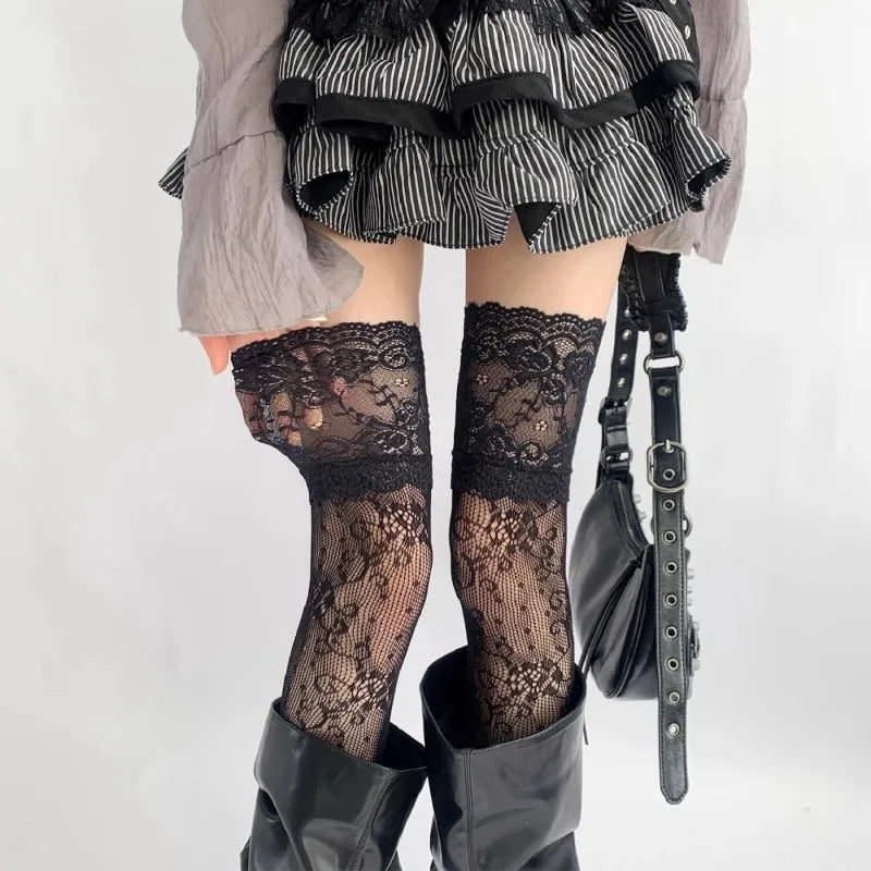 Red Lace Thigh-High Stockings | OWNLUXE