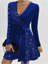 Women's V-Neck Dress (Blue) | OWNLUXE