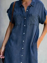 Denim Short-Sleeve Dress | OWNLUXE