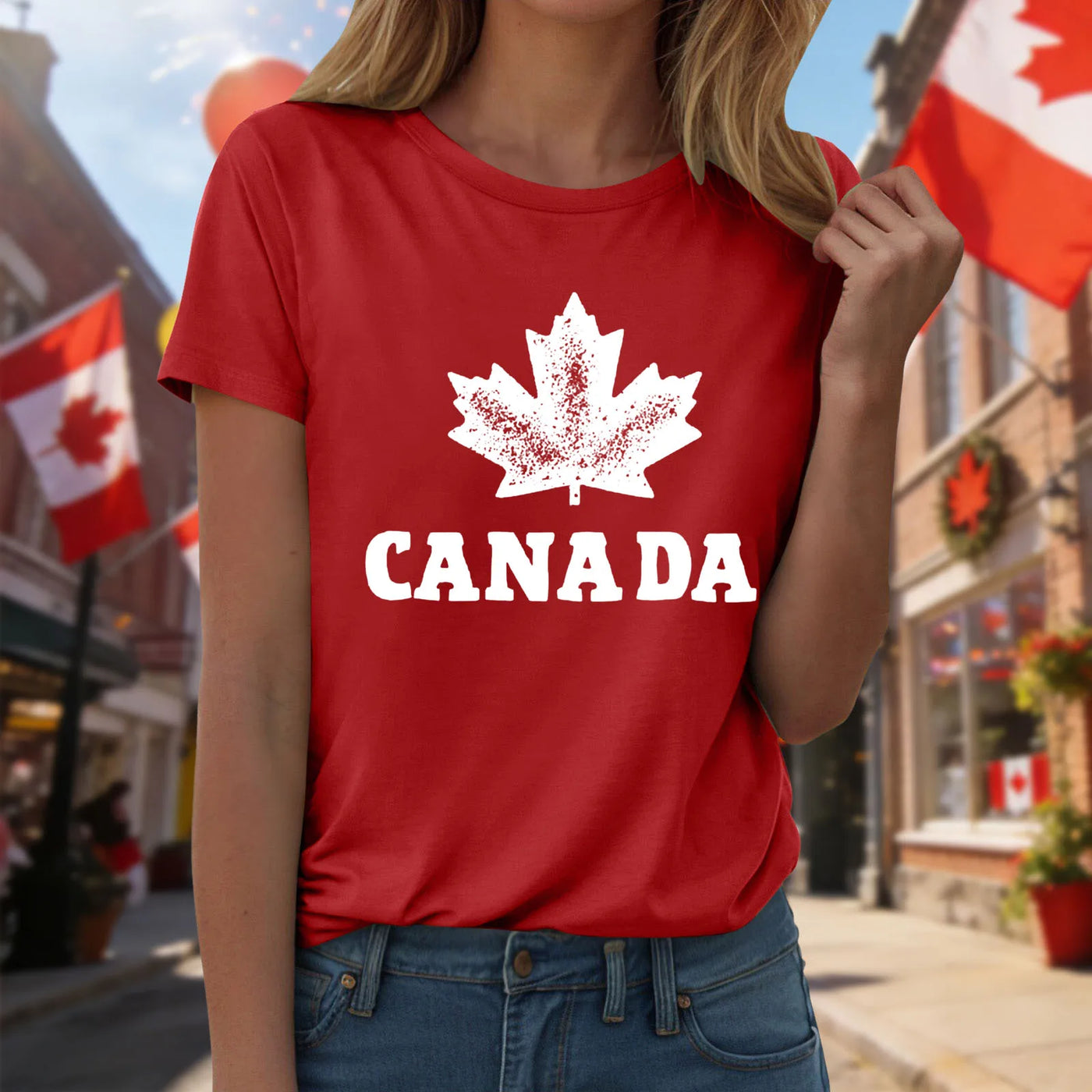Canada Day Print T-Shirt Round Neck Short Sleeve | OWNLUXE