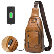 Men's Genuine Leather USB Chest Bag - Crossbody Messenger with USB Port | OWNLUXE