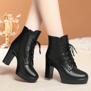 Platform Lace-Up Ankle Boots - Waterproof Winter Boots with Wool Lining