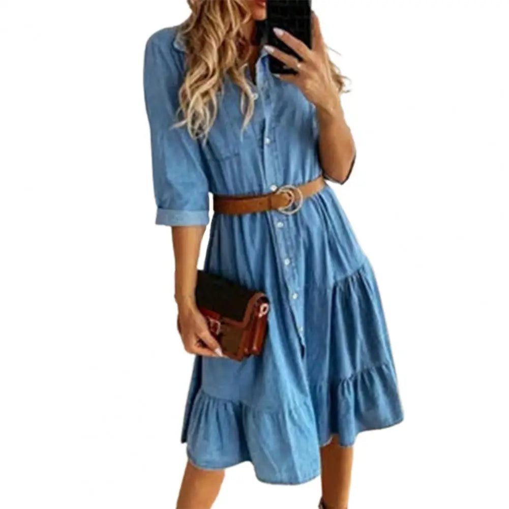 🌸 Elegant V-Neck A-Line Dress – Chic Office & Casual Wear