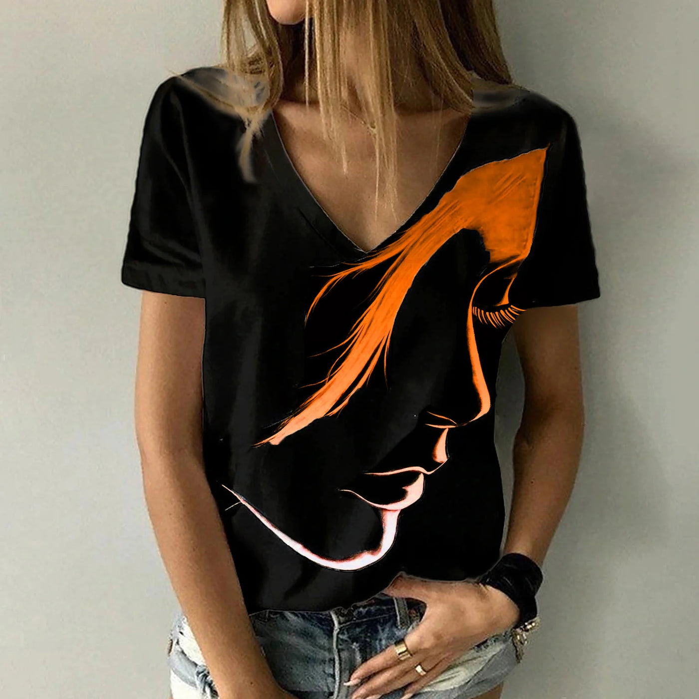 Digital Print V-Neck T-Shirt – Lightweight Summer Tee