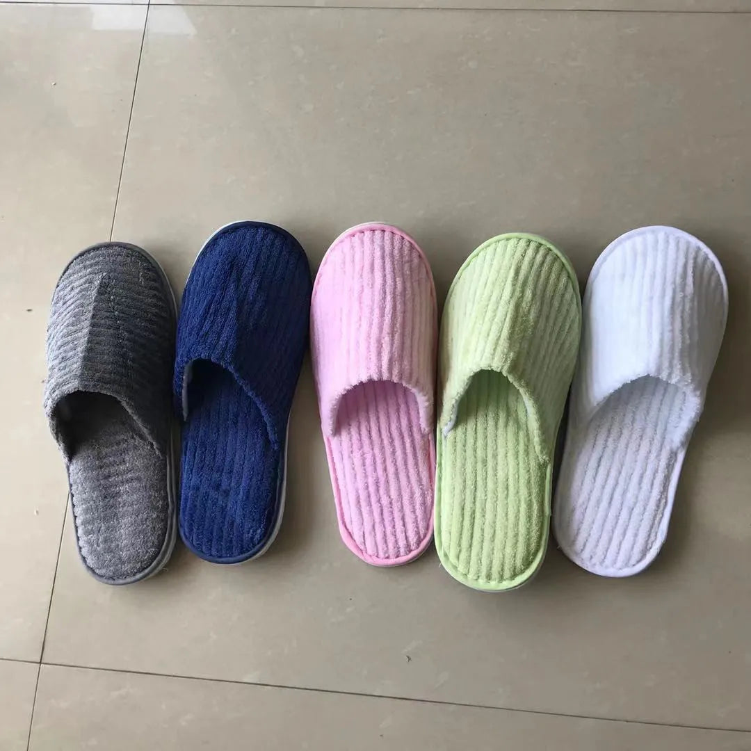 Disposable Hotel Spa Slippers – 5 Pairs Plush Cotton Slides