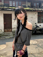 Off-Shoulder Striped Blouse | OWNLUXE