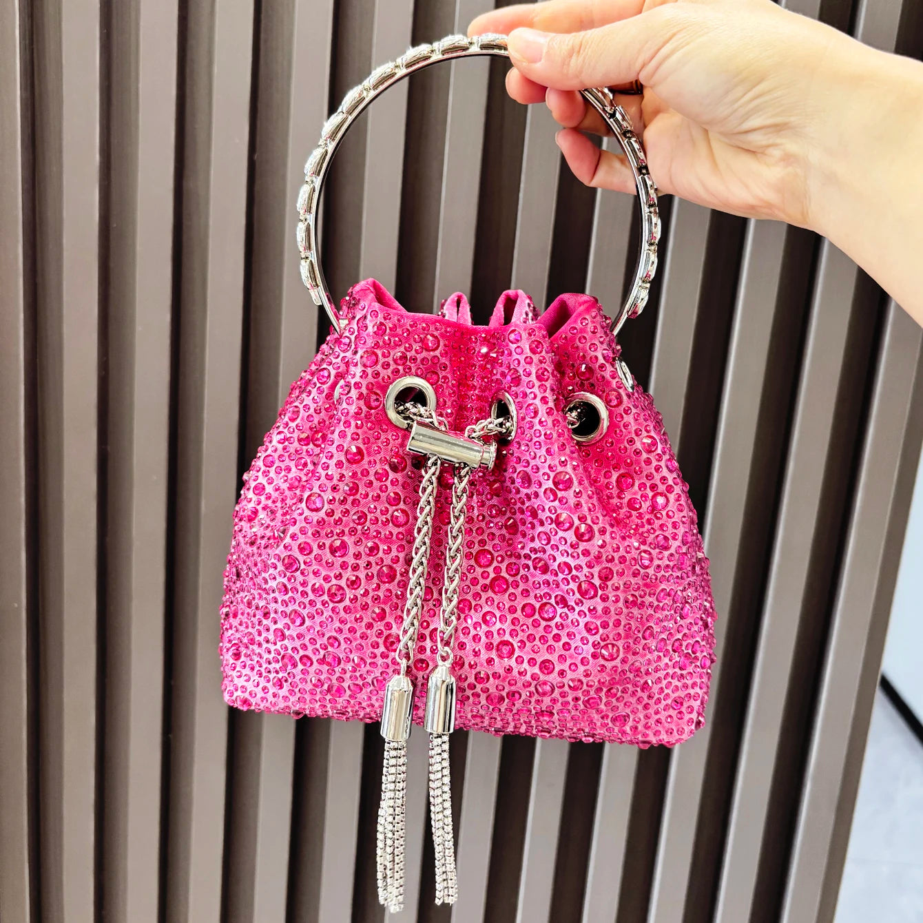 Crystal Bucket Evening Bag (Green Pink) | OWNLUXE