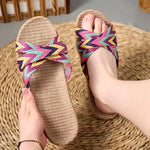 Load image into Gallery viewer, Eco-Friendly Hemp Slippers - Comfortable Flat Indoor Slides with Geometric Design
