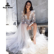A-Line V-Neck Backless Sheer Dress | OWNLUXE