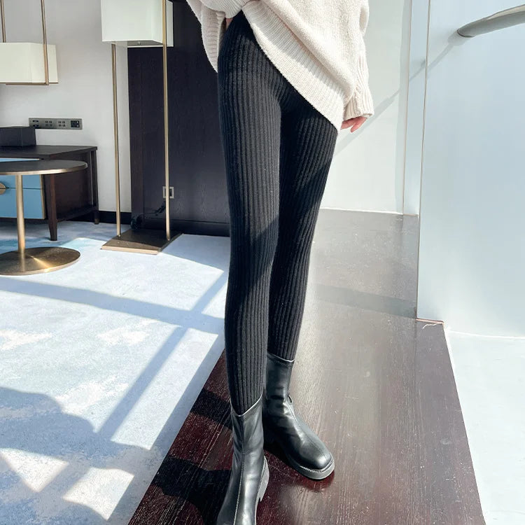 High-Waist Knit Ribbed Thermal Leggings | OWNLUXE
