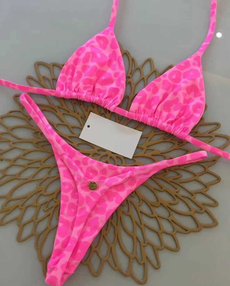 Leopard Print Printed Thong Bikini Set | OWNLUXE