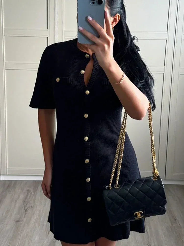 Women's High Waist Short Sleeve Knit Dress | OWNLUXE