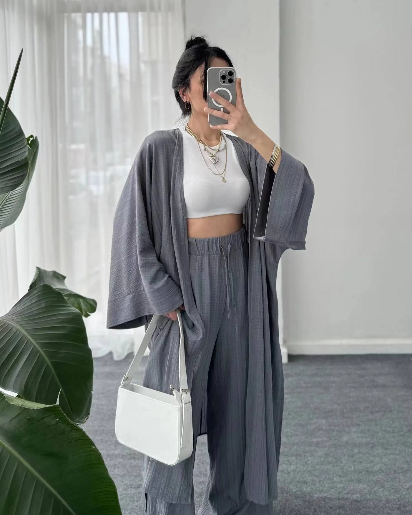 Longline Wide-Leg Pant Set - High Waist Two-Piece for Women