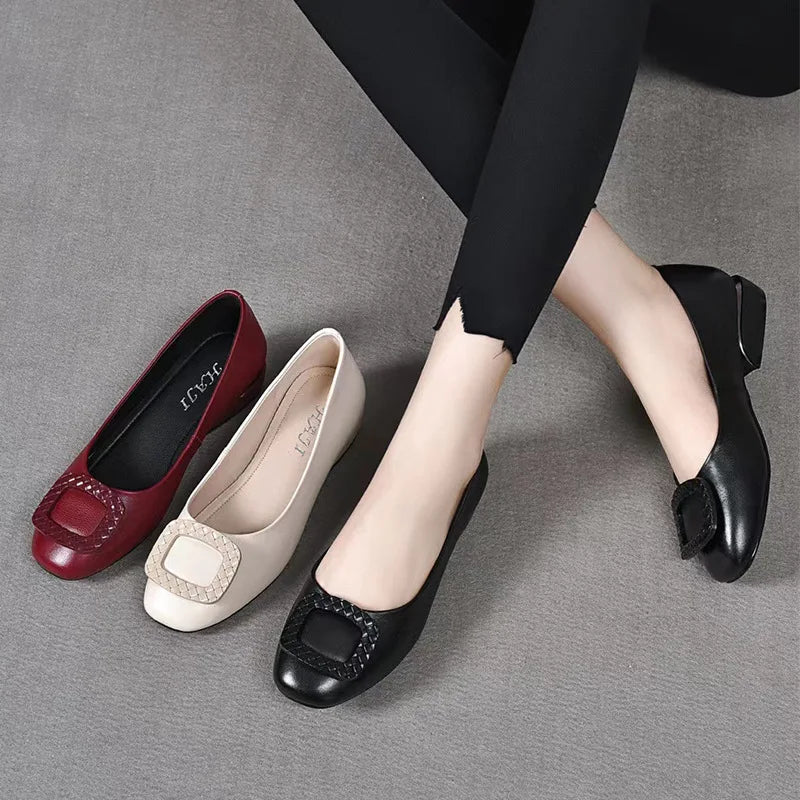 Women's Low Heel Leather Pumps – Shop at OWNLUXE