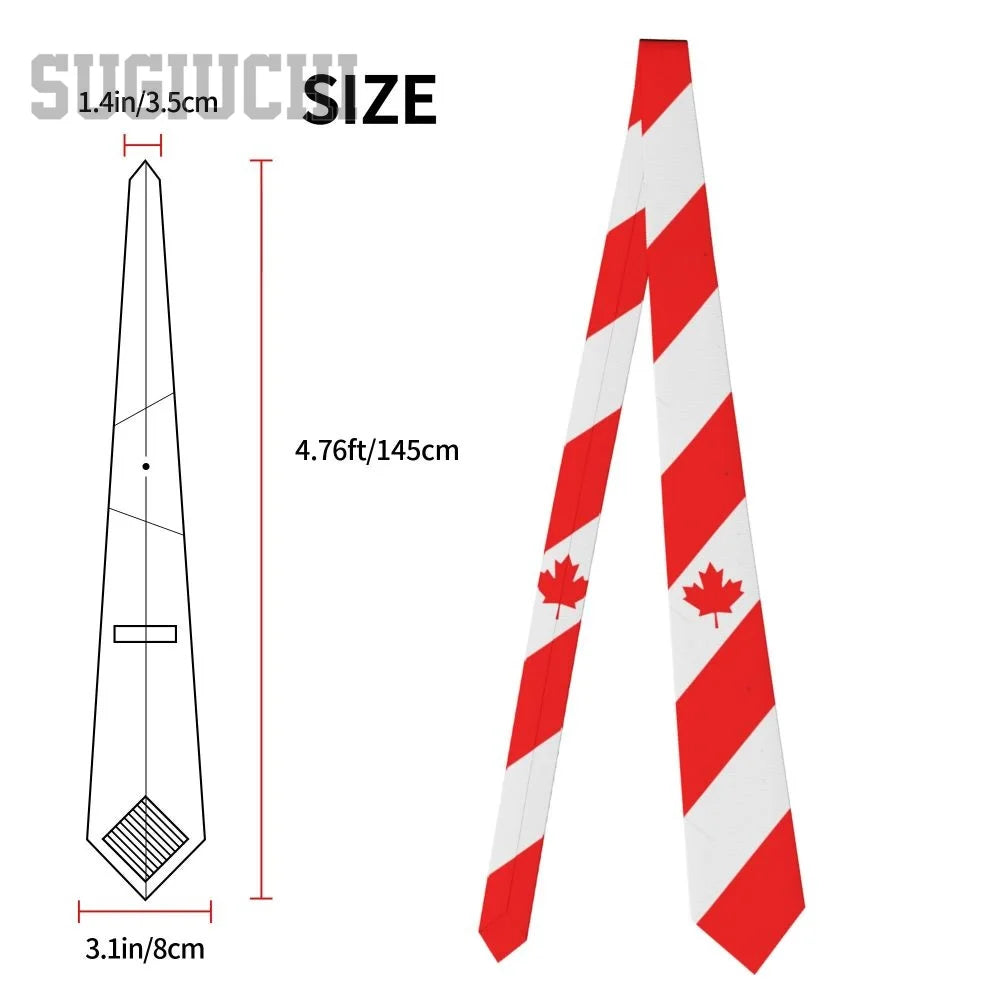 Canada Flag Emblem Neck Tie – Slim Plaid Tie for Wedding, Business & Canada Day